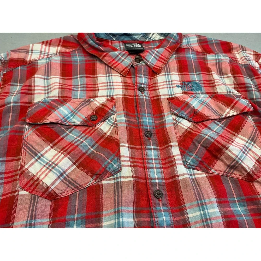 The North Face Shirt Plaid Short Sleeve Button Down Red Blue Mens XXL Hiking